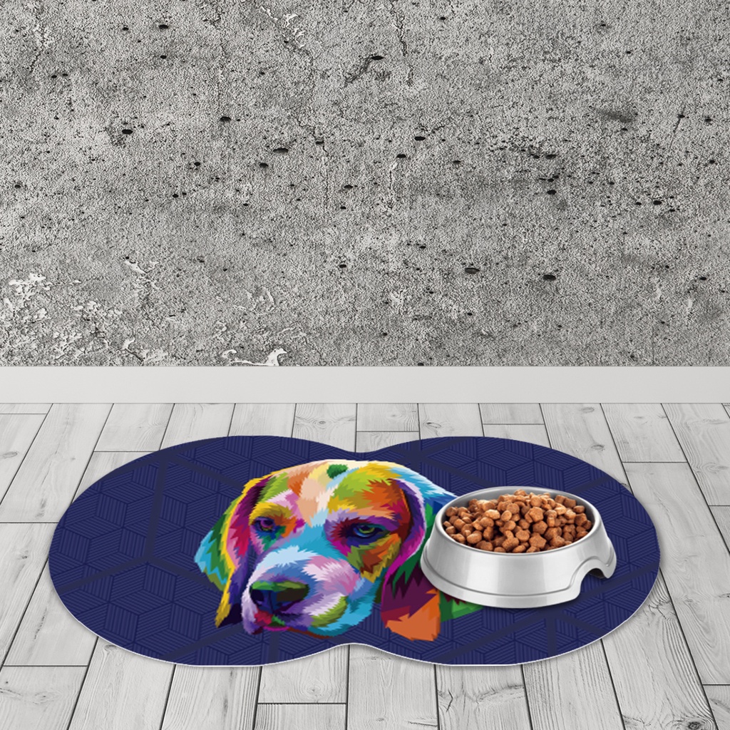 Tapete Pet Oval Comedouro para Cachorro Fundo Azul Antiderrapante Dcorô