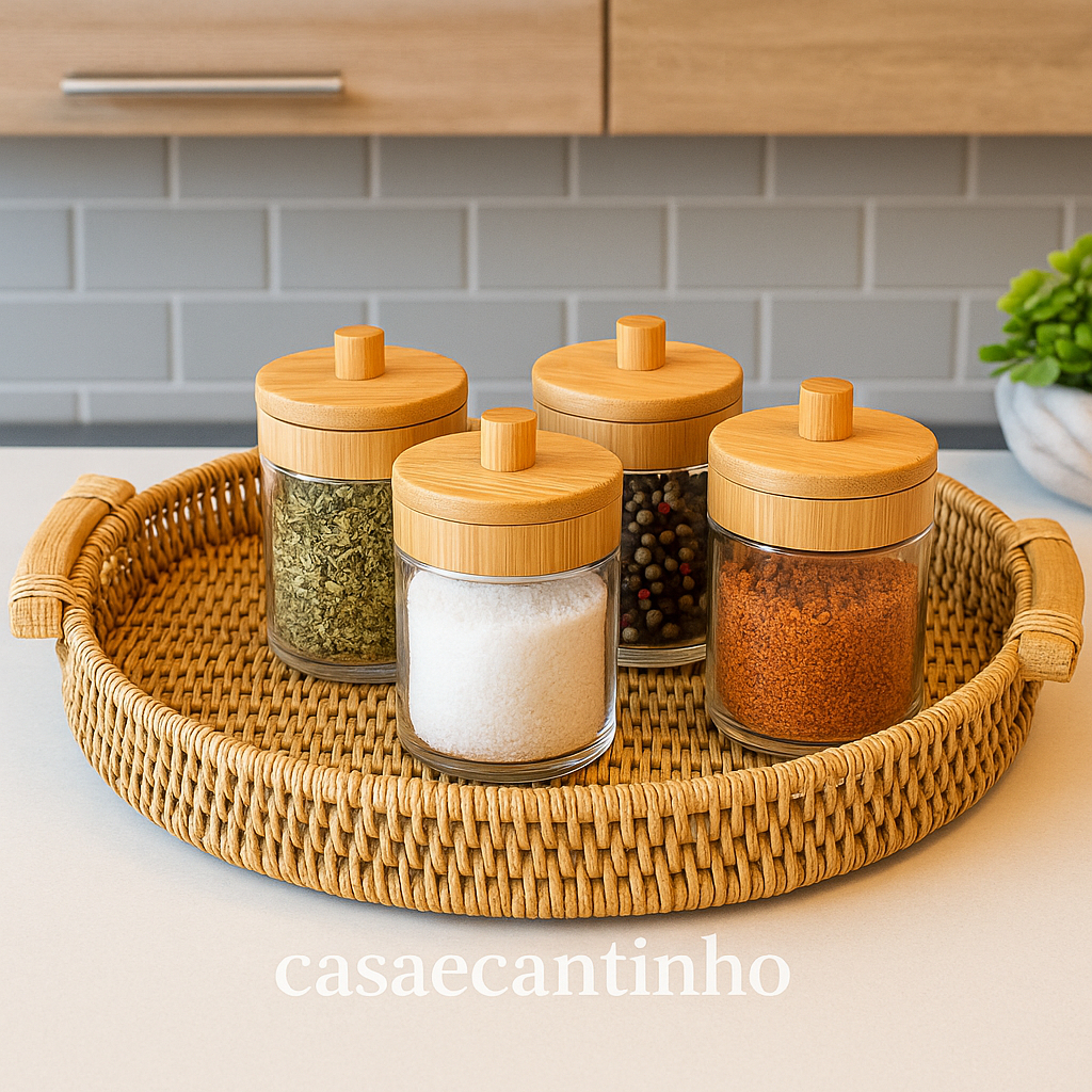 Bandeja de Servir Café da Manhã com Alça Vime Rattan Decorativa Mesa Cozinha Servir Luxo Organizador