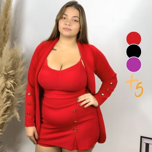 Conjunto Feminino Plus Size Blazer + Cropped + Sho