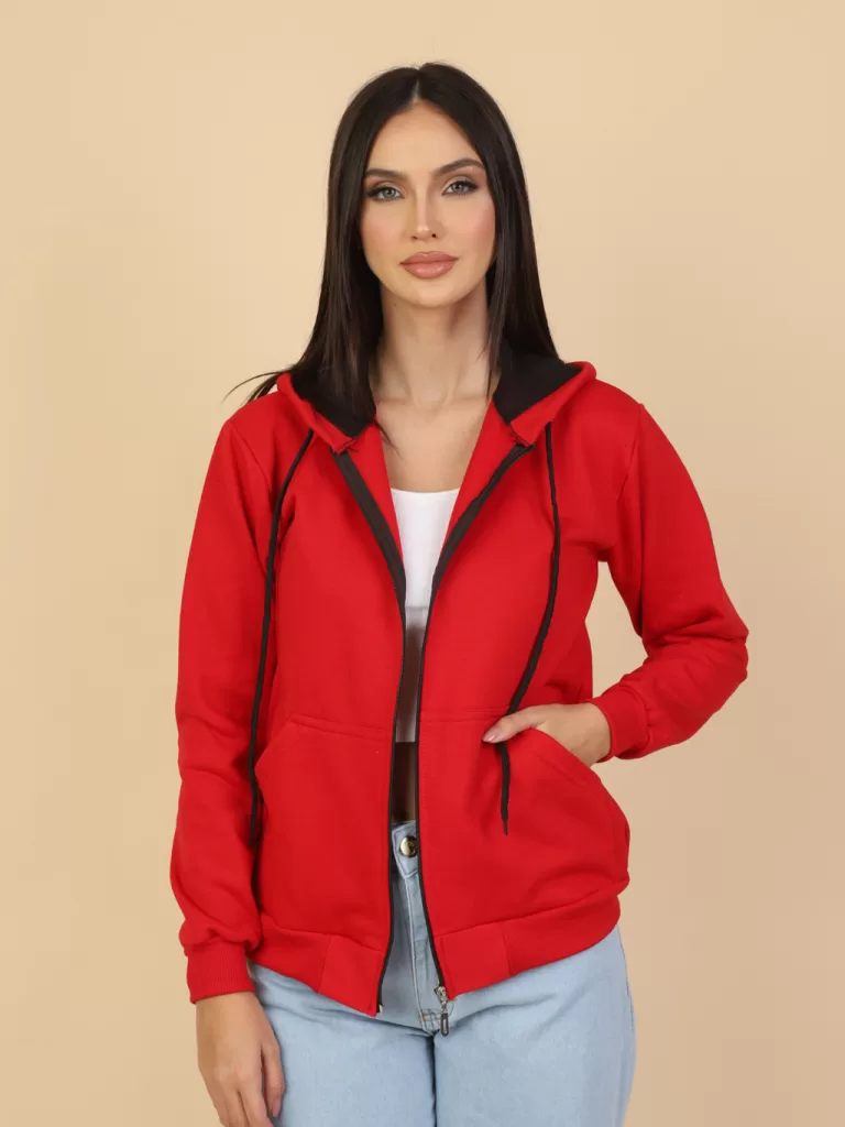 Blusa De Frio Casaco Moletom Feminina Com Ziper e Capuz Liso Várias Cores Com Plus Size