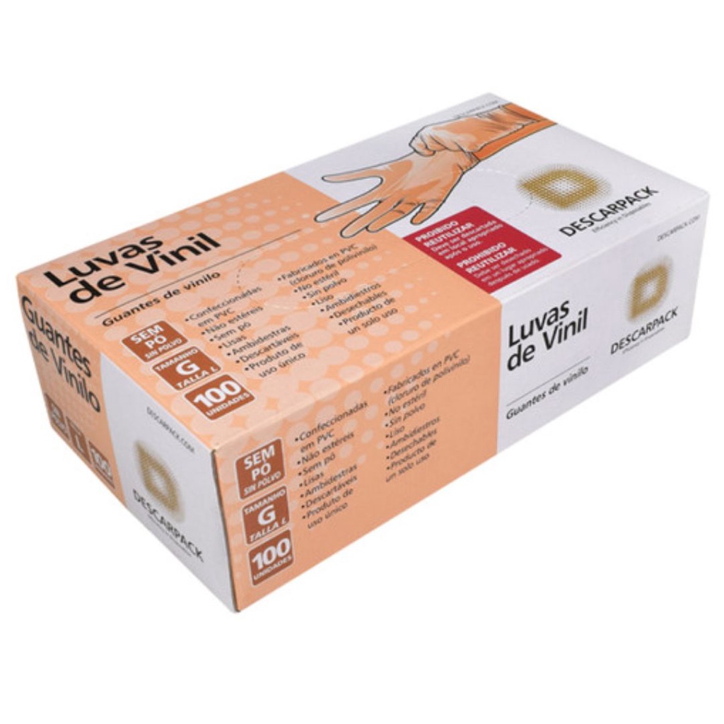Luva de Vinil Descartável Sem Pó Descarpack 100un