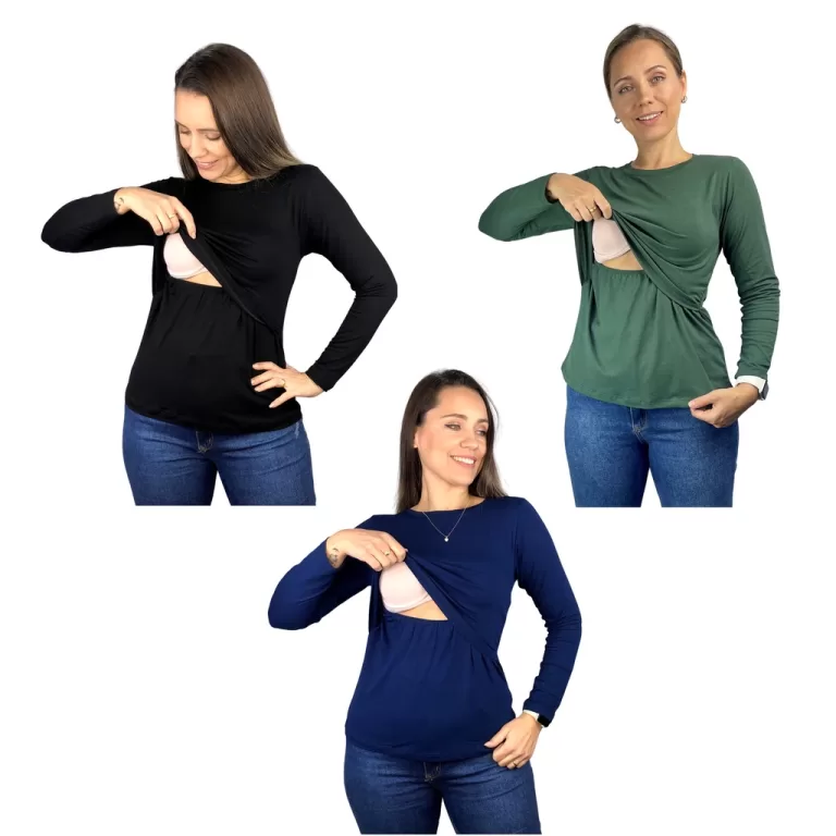 Kit 3 Blusa Amamentação Diversas Cores Viscolycr