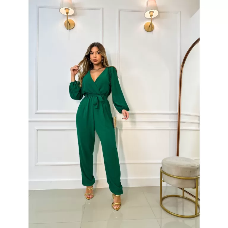 macacão jogger manga longa com cinto moda feminin