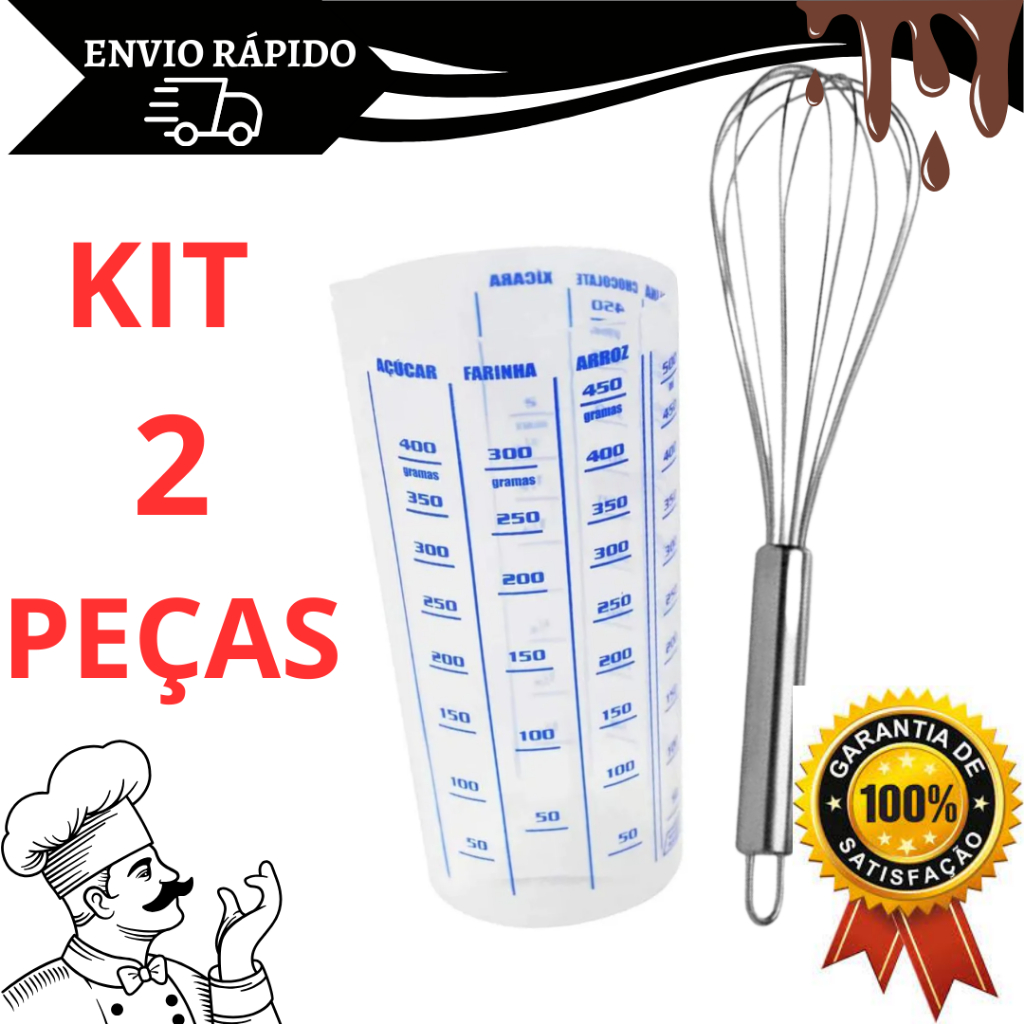 Fuê Fouet De Inox Para Bater Ovos + Copo De Medida Medidor 500Ml Com Bico Para Receitas