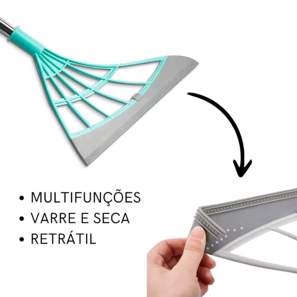 Vassoura Mágica Rodo Mop Multiuso Silicone cabo inox.