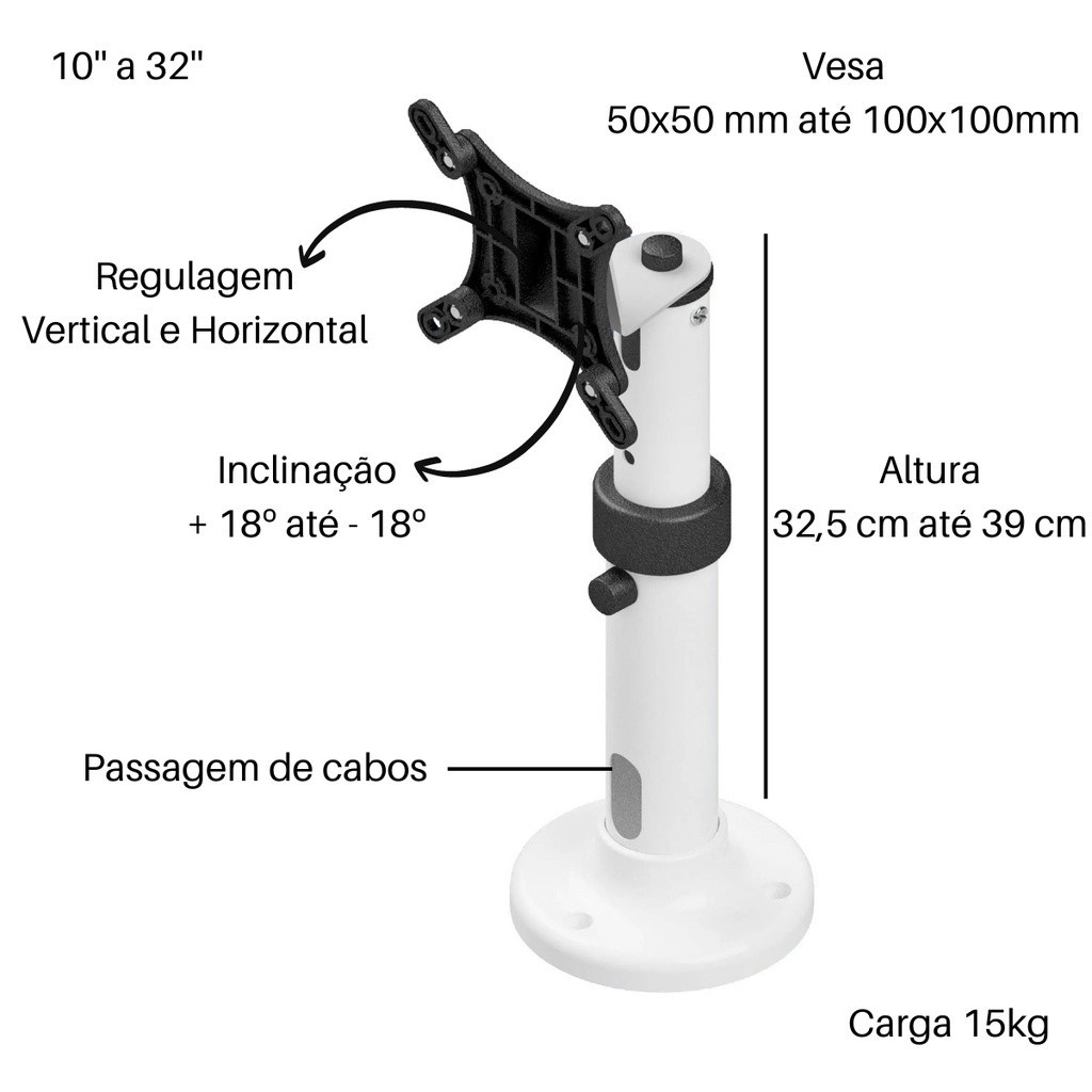 SUPORTE TV/MONITOR  DE MESA/TETO CHECKOUT GIRO 360. COM INCLINAÇÃO TELA DE 10 A 32 POLEGADA ATÉ 15 K