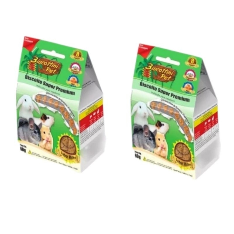 Kit 2 Biscoitos Para Hamster Coelho Roedores Petisco Biscottini Pet 80 gr
