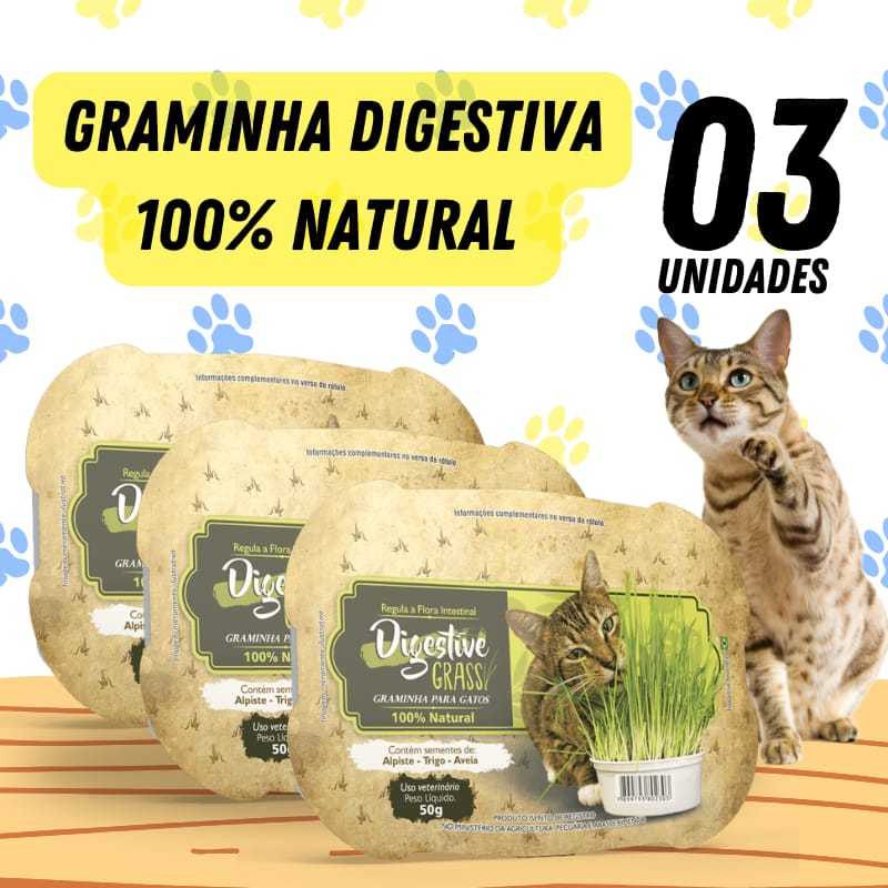 3 UN Graminha Gato Auxilia Digestão Pet Elimina Toxinas Digestive Grass Ipet 50g