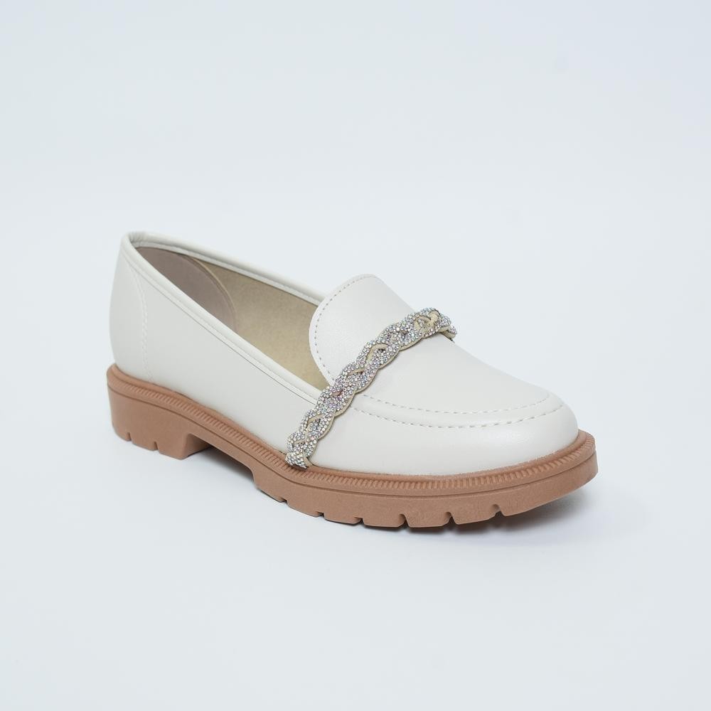 Mocassim Beira Rio Conforto Trança Strass Feminino – Branco Off