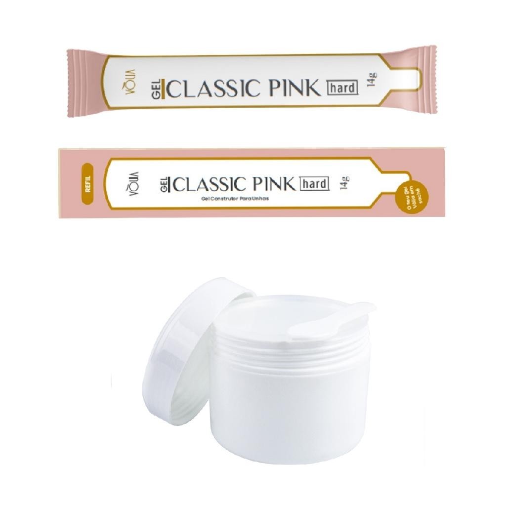 Sachê Gel Unhas Classic Pink Hard Vòlia + Pote Reutilizável
