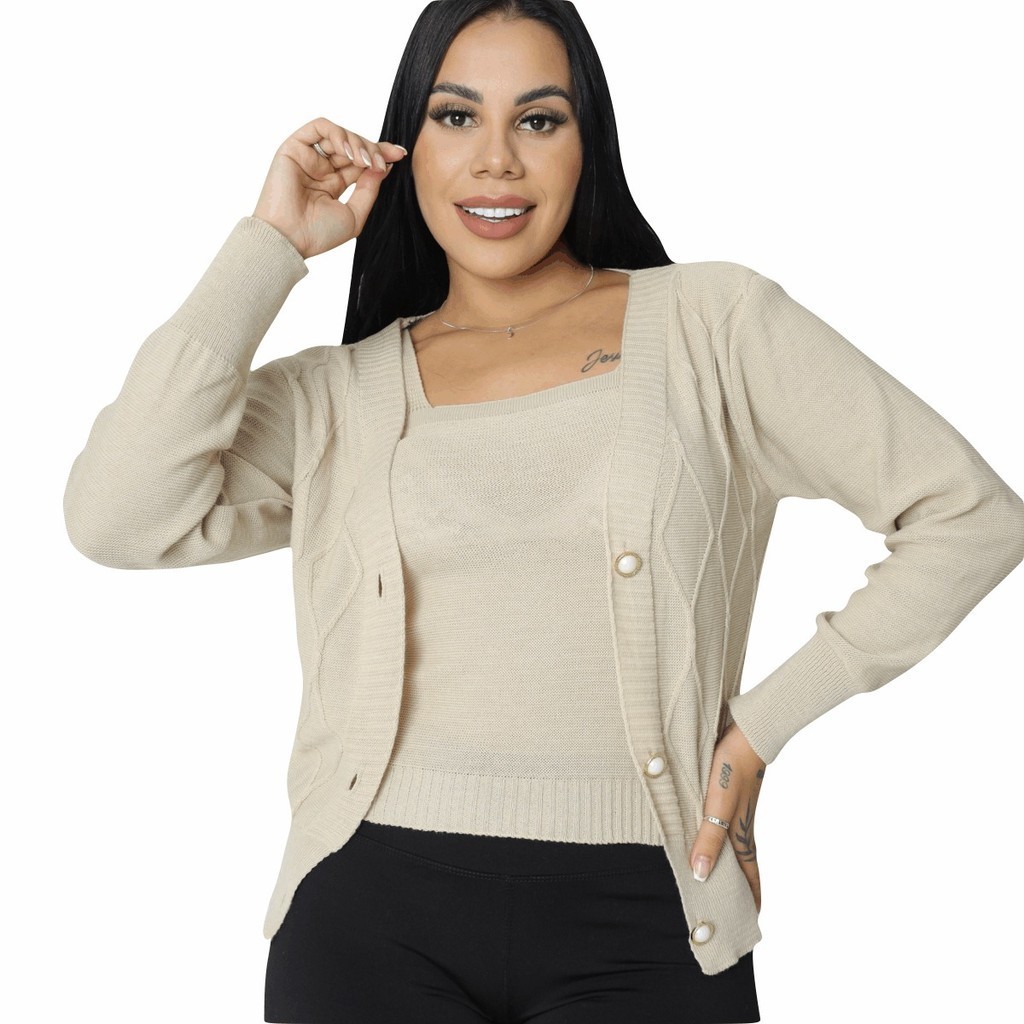 Conjunto Tricot Twinset Casaquinho e Cropped Feminino