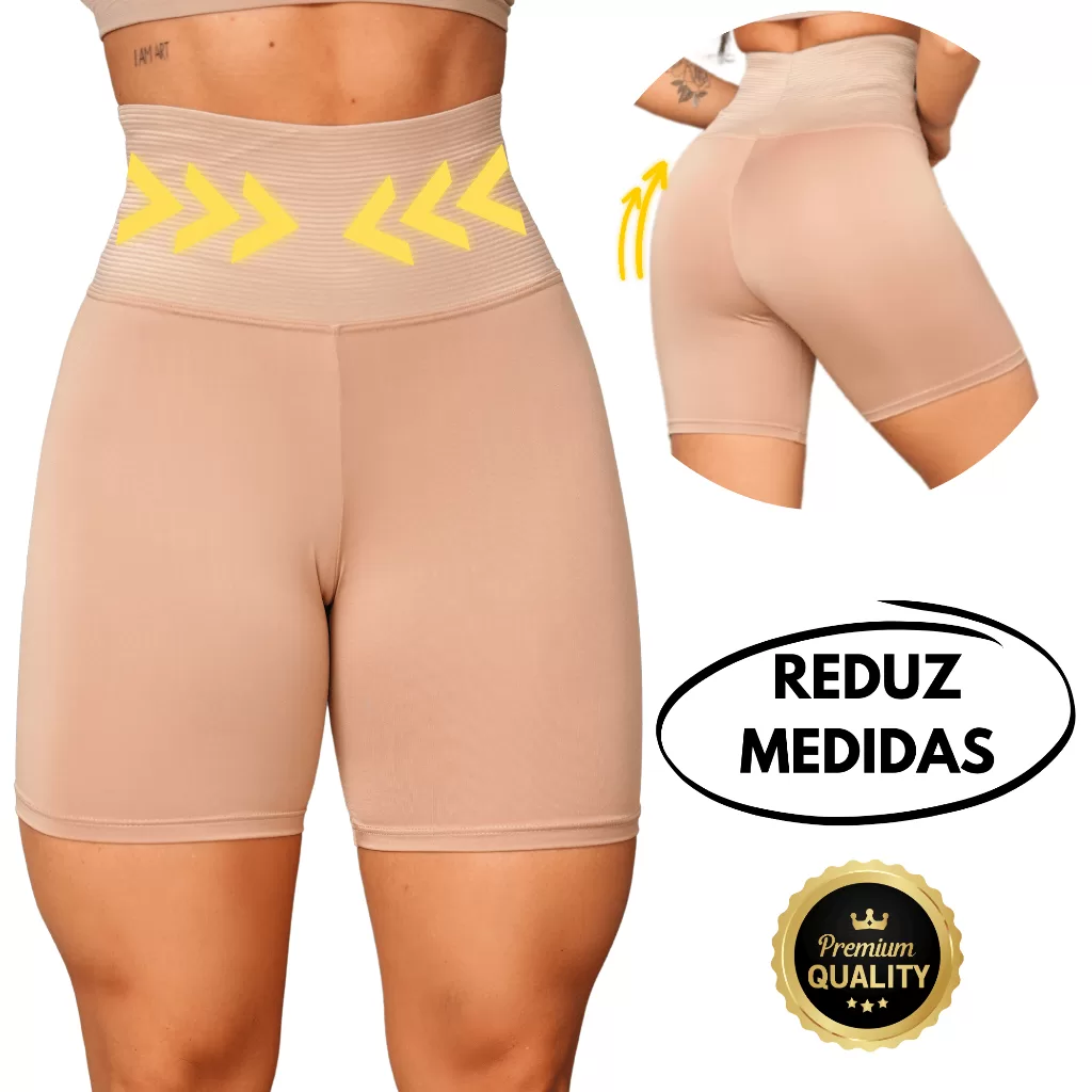 Cinta Modeladora Shorts Alta Compressão Barriga Cós Alto Evita Assaduras Efeito Lipo