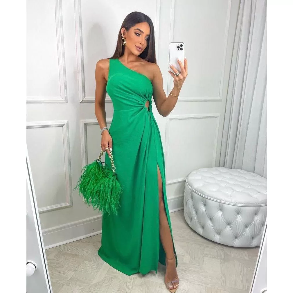 Vestido Longo Elegante Casamento Formatura Fenda Lateral Festa Mula Manca Com Bojo