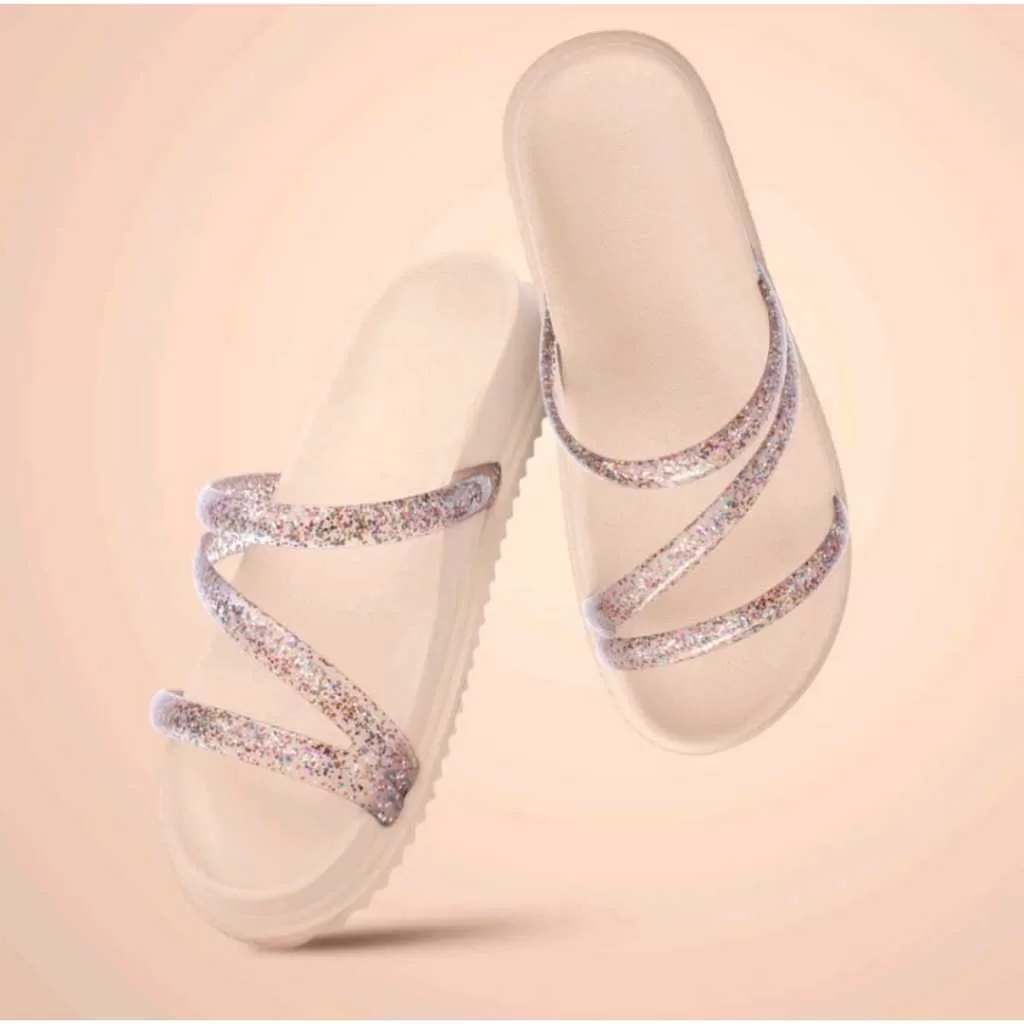 Sandália Papete Feminina Birken Tiras Em Glitter