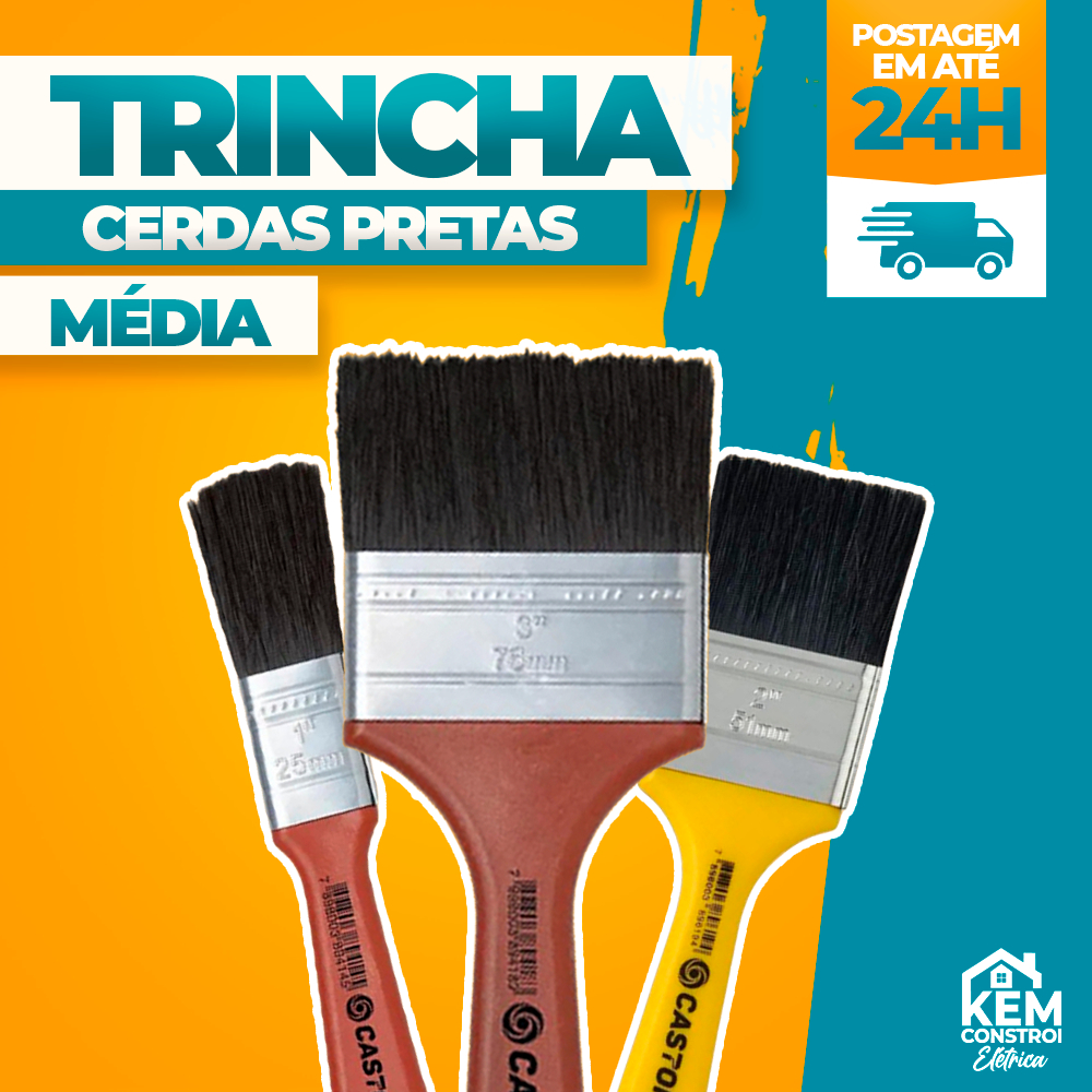 Pincel Trincha Média Cerdas Pretas Castor