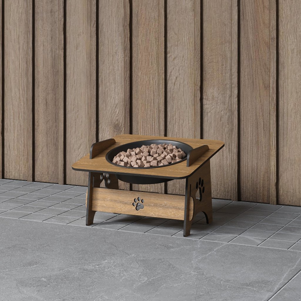 Comedouro Elevado Madeira Para Cachorro e Gato Pet Com Uma Tigela