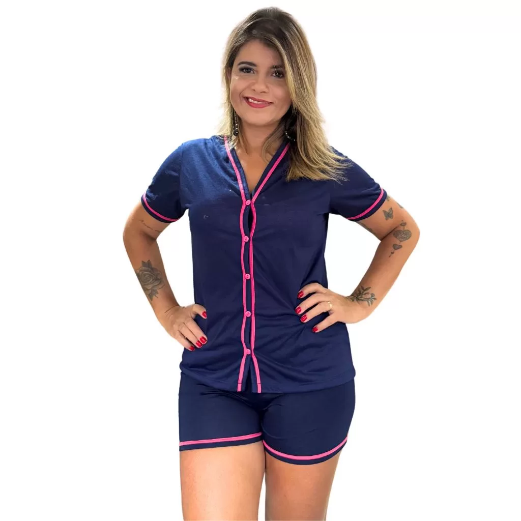 Pijama Americano Amamentação em Malha Blogueirinha com botões