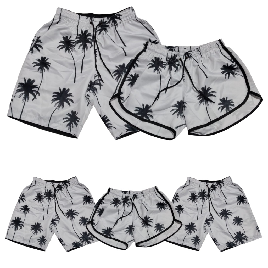 kit shorts familia conjunto Shorts Familia kit casal moda praia 5 peças