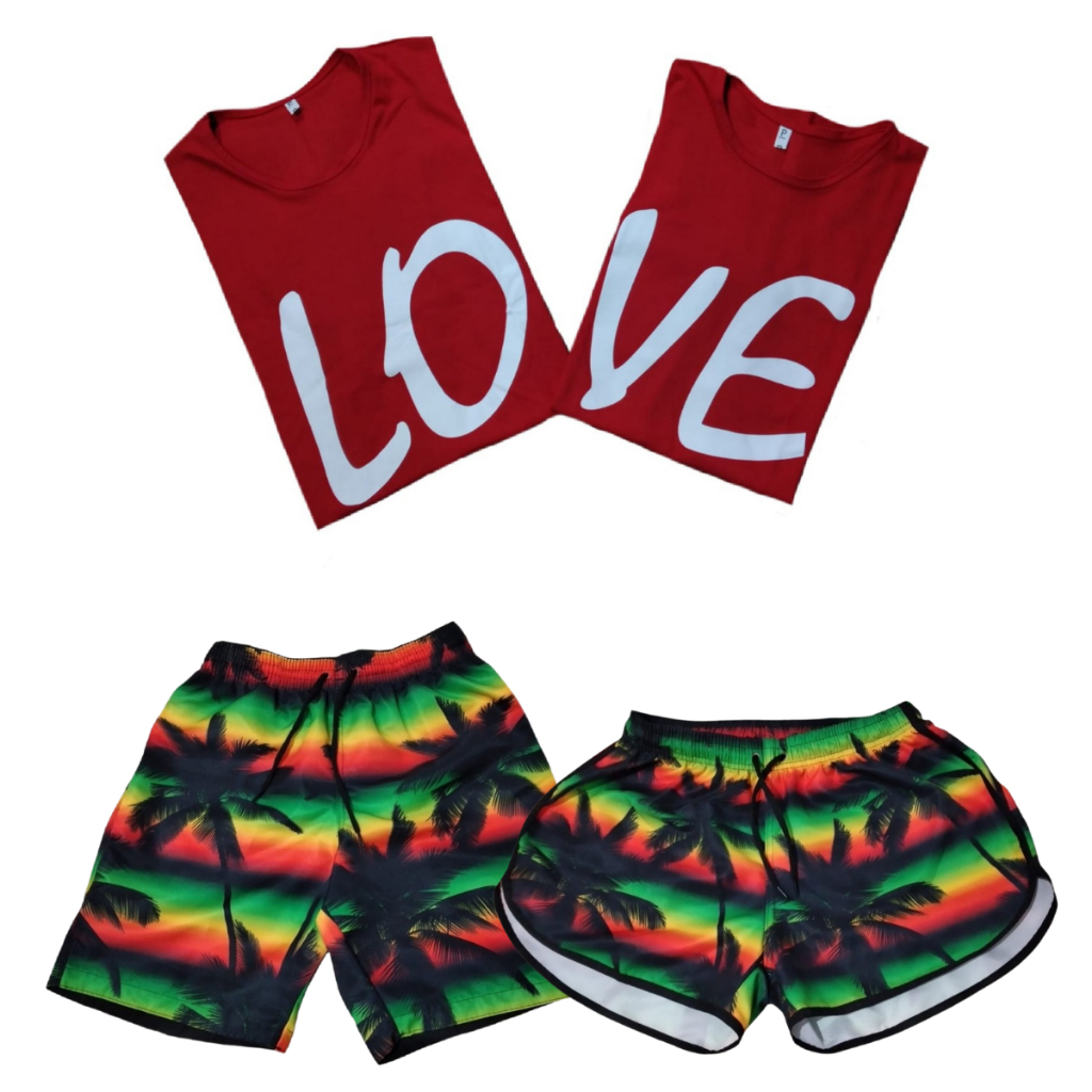 Conjunto Shorts De Casal + Camisas Casais Para Eventos Fotos Presente
