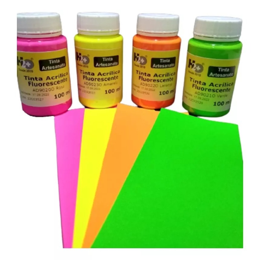 Kit Tinta Acrílica Fluorescente Neon 4 cores 100Ml