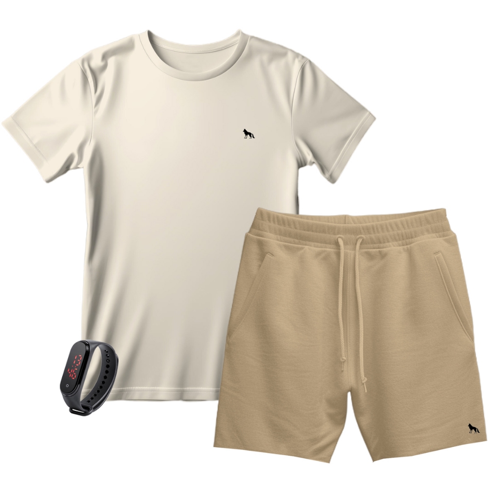 Kit Camiseta Masculina + Bermuda Moletom Várias Cores + Brinde