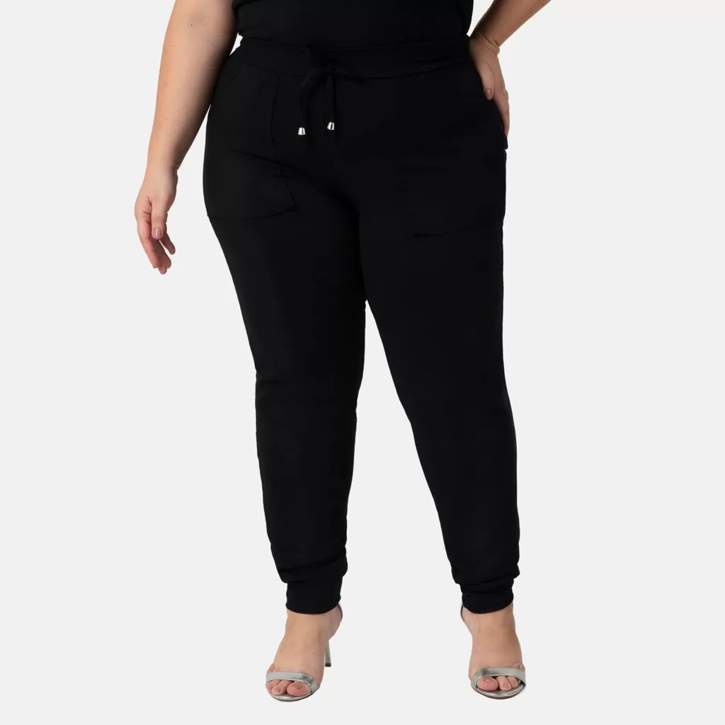 Calça Feminina Jogger Moletinho Plus Size Moderna Estilosa 1216-A