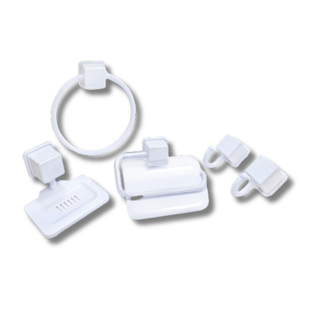 Kit Para Banheiro 5 Peças Branco Porta Toalha Papel