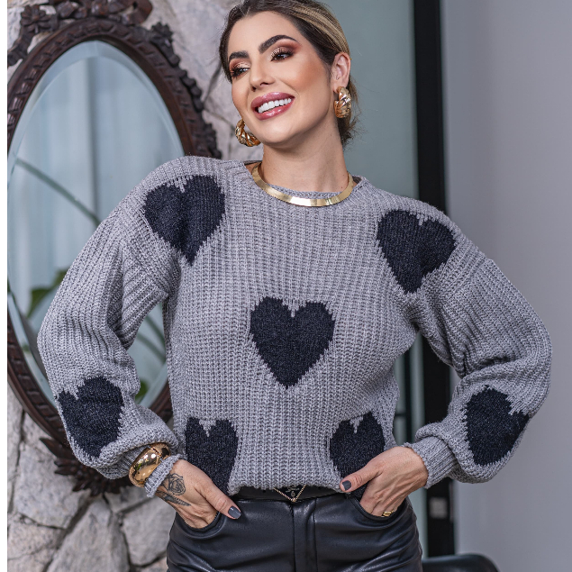 Blusa Coração Pelinho Feminina Tricô Lã Fang M