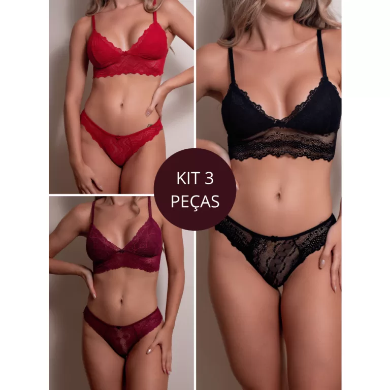 Kit 3 Peças – Conjunto Agatha Sem Bojo Tria