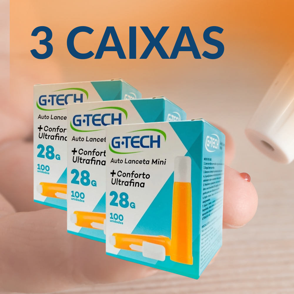 Auto Lanceta G-Tech Mini Conforto Ultrafina 28G | Caixa com 100 Unidades | Uso Seguro e Indolor