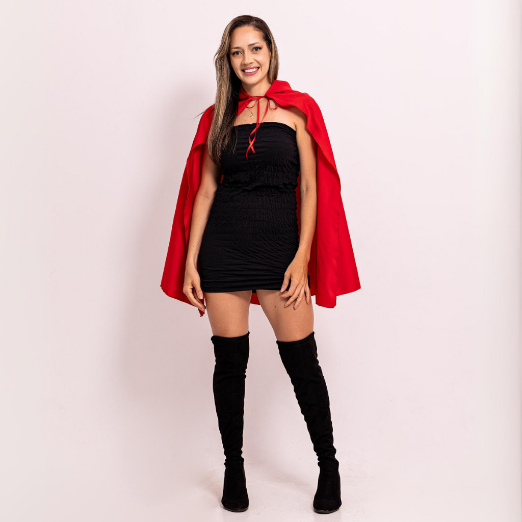 Fantasia Capa Vampiro Curta Infantil Vampiro C/ Capuz Menina Luxo Halloween