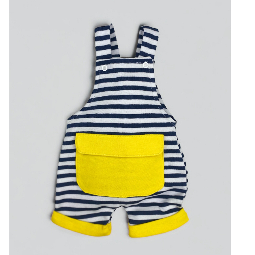 Jardineira Bebê Listrada Com Bolso Menino