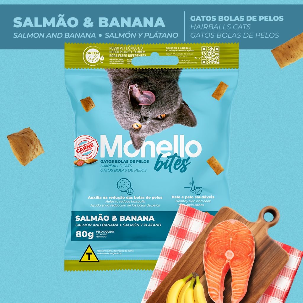 Petisco Monello Bites para Gatos  Snack Irresistível, Ideal para Recompensas e Momentos de Carinho