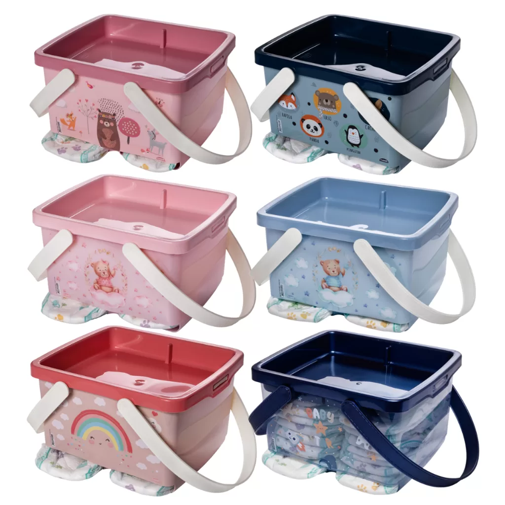 Porta Fraldas Caixa Organizadora Bebê C/ Alça Tampa Resistente Infantil Praticidade Uso Diário
