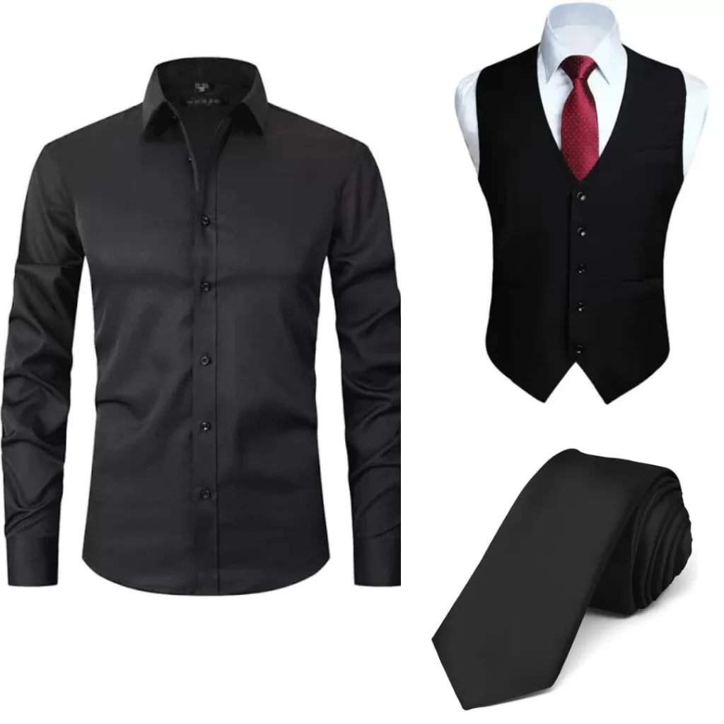 Kit Padrinho C/ Camisa Social Manga Longa + Colete Social Slim + Gravata Luxo – Oferta