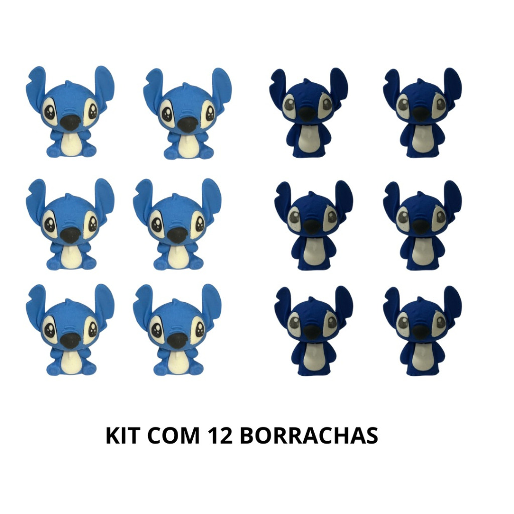 KIT BORRACHAS STITCH COM 12 PEÇAS / PAPELARIA FOFA KAWAII