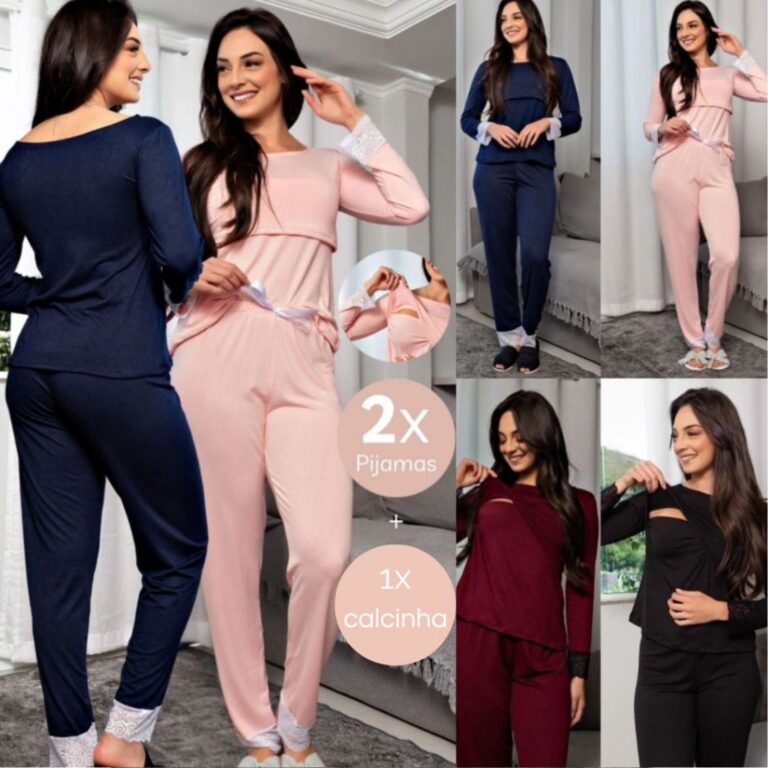 Kit 2 Pijamas De Amamentação Para Gestantes Pós