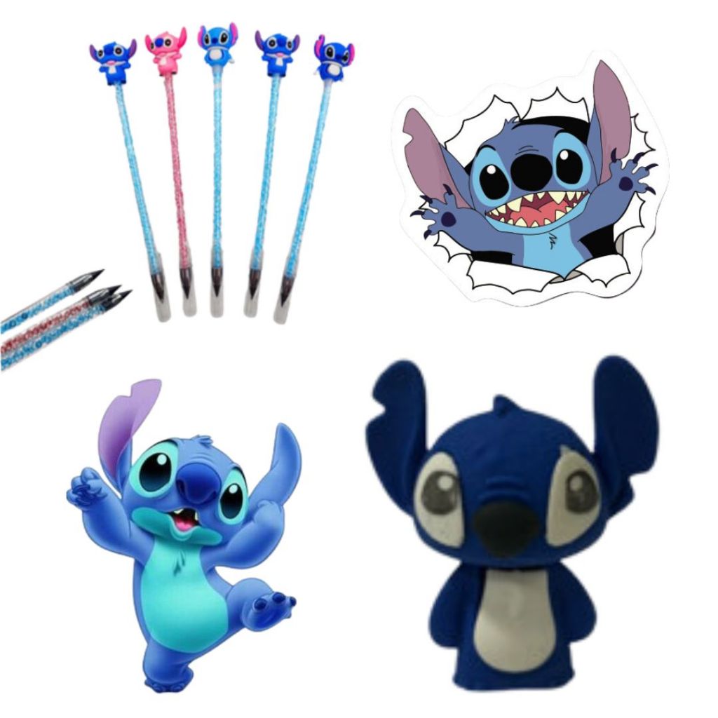 KIT STITCH (BORRACHA 3D + 1 LAPIS INFINITO COM GLITTER ) / PAPELARIA FOFA KAWAII / MATERIAL ESCOLAR