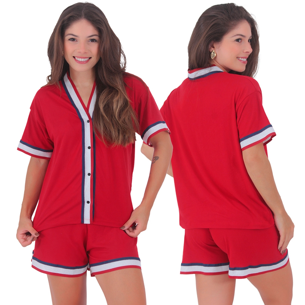 Pijama Feminino Americano Suede Fechado Blogueirinha Short Doll Boa Forma