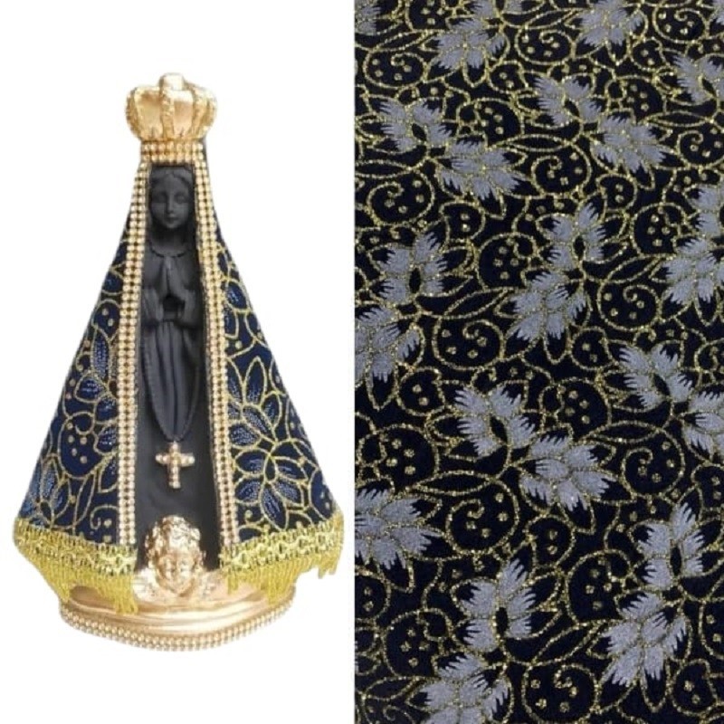 Tecido Veludo Azul Marinho Bordado com Glitter 1,40 mt de Largura Manto Nossa Senhora Veludo Brocado