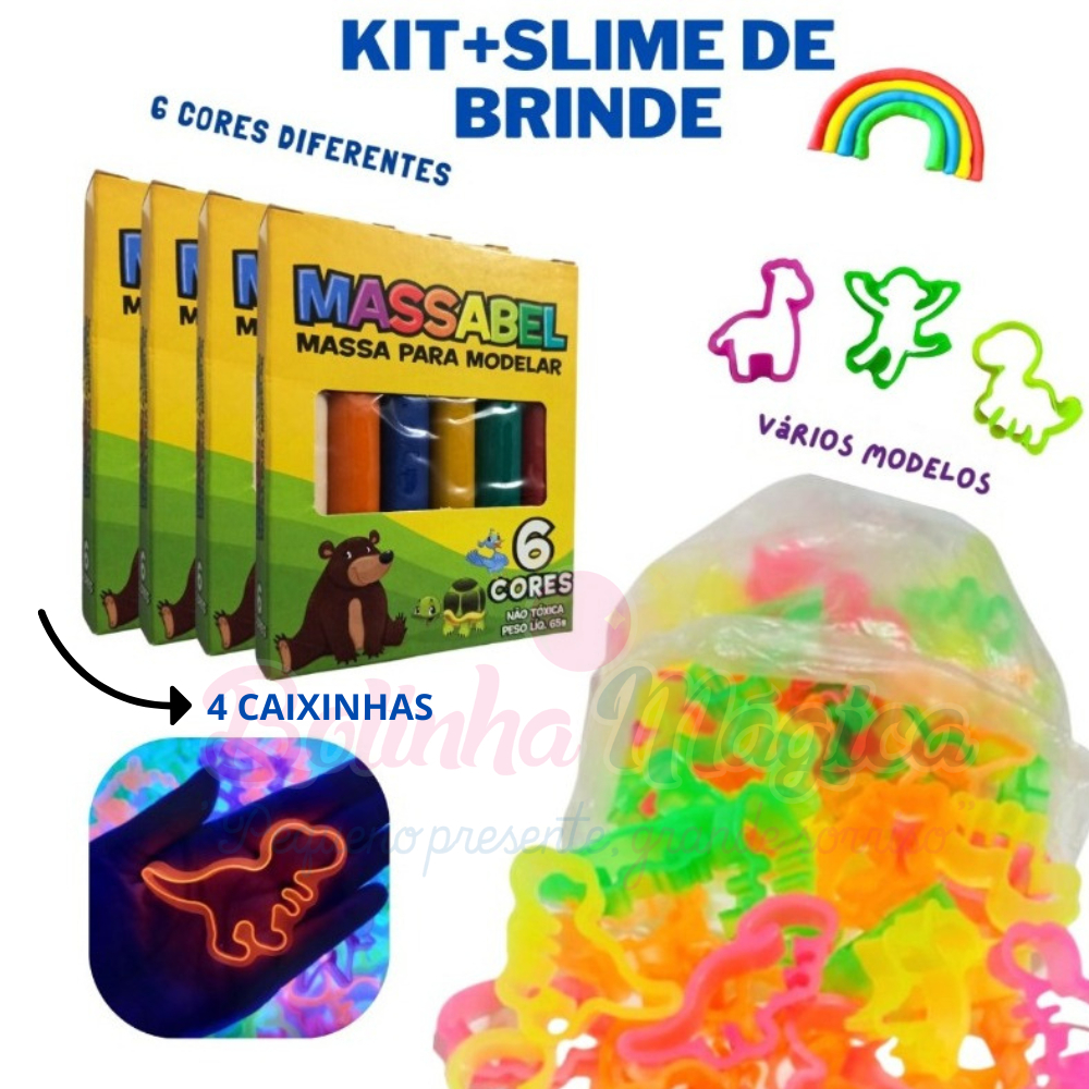 Kit 24 Massinha Modelar +25 Cortador Molde Forminha+ Ganhe Slime Para Festa Aniversário Lembrancinha