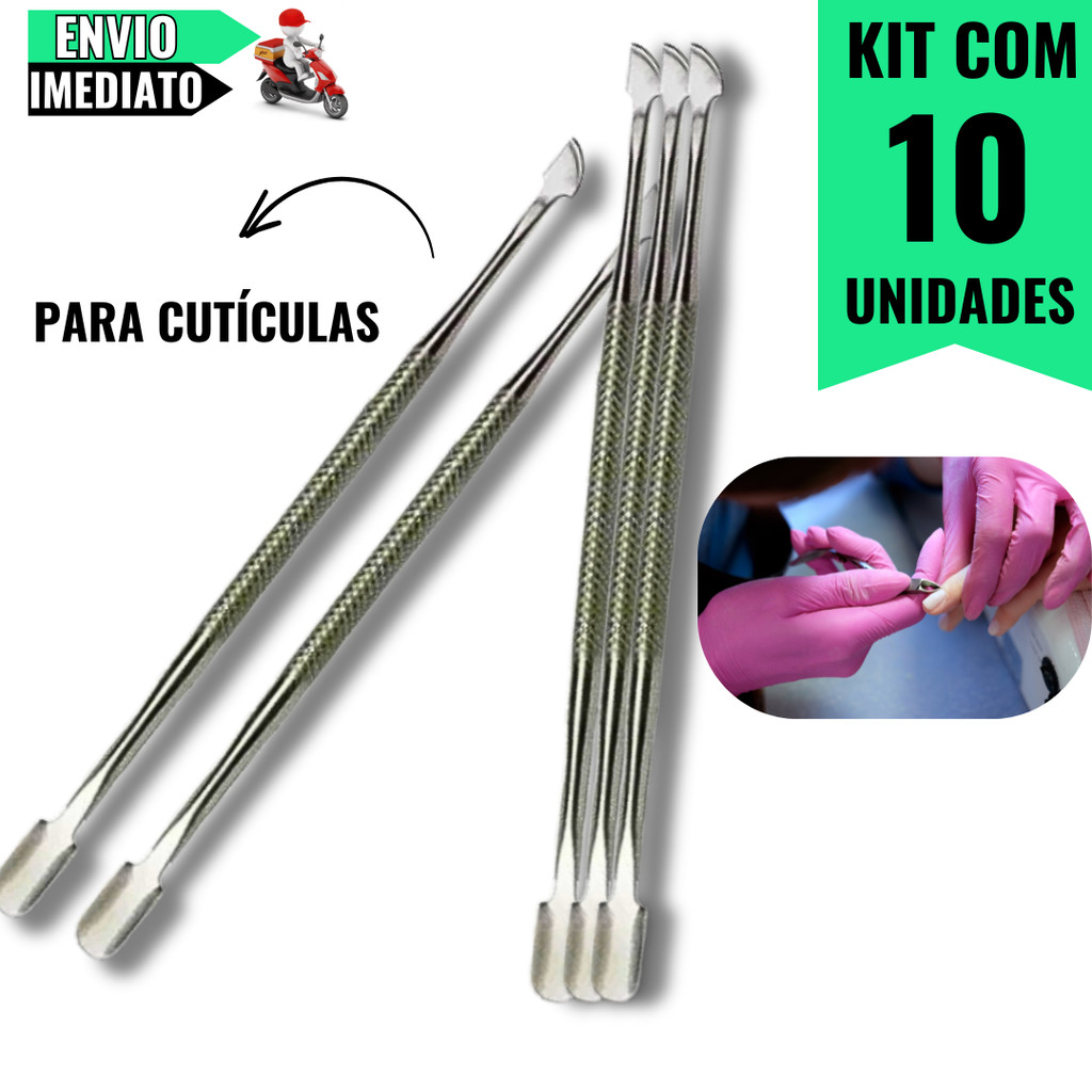 Kit 10 Extratores de Cutícula 12,4 cm  Ferramentas Resistentes e Práticas para Manicure e Pedicure