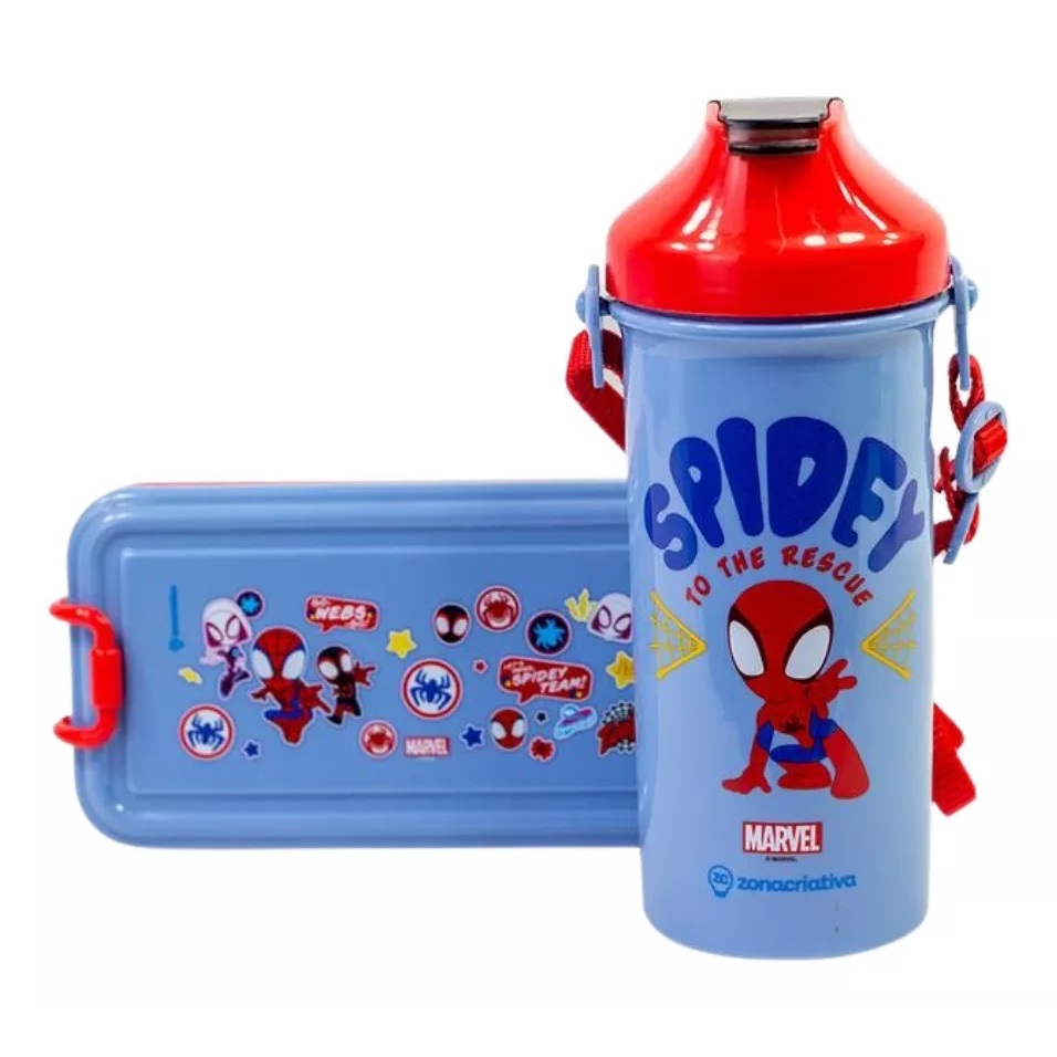 Kit Lancheira Marmita Infantil C/ Talher E Garrafa HOMEM ARANHA ESCOLAR SPIDER MAN