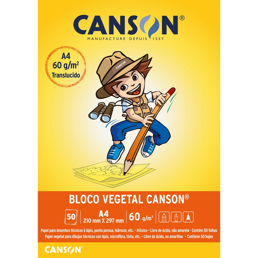 Bloco Papel Vegetal Canson A4 Liso 60g 50 Folhas