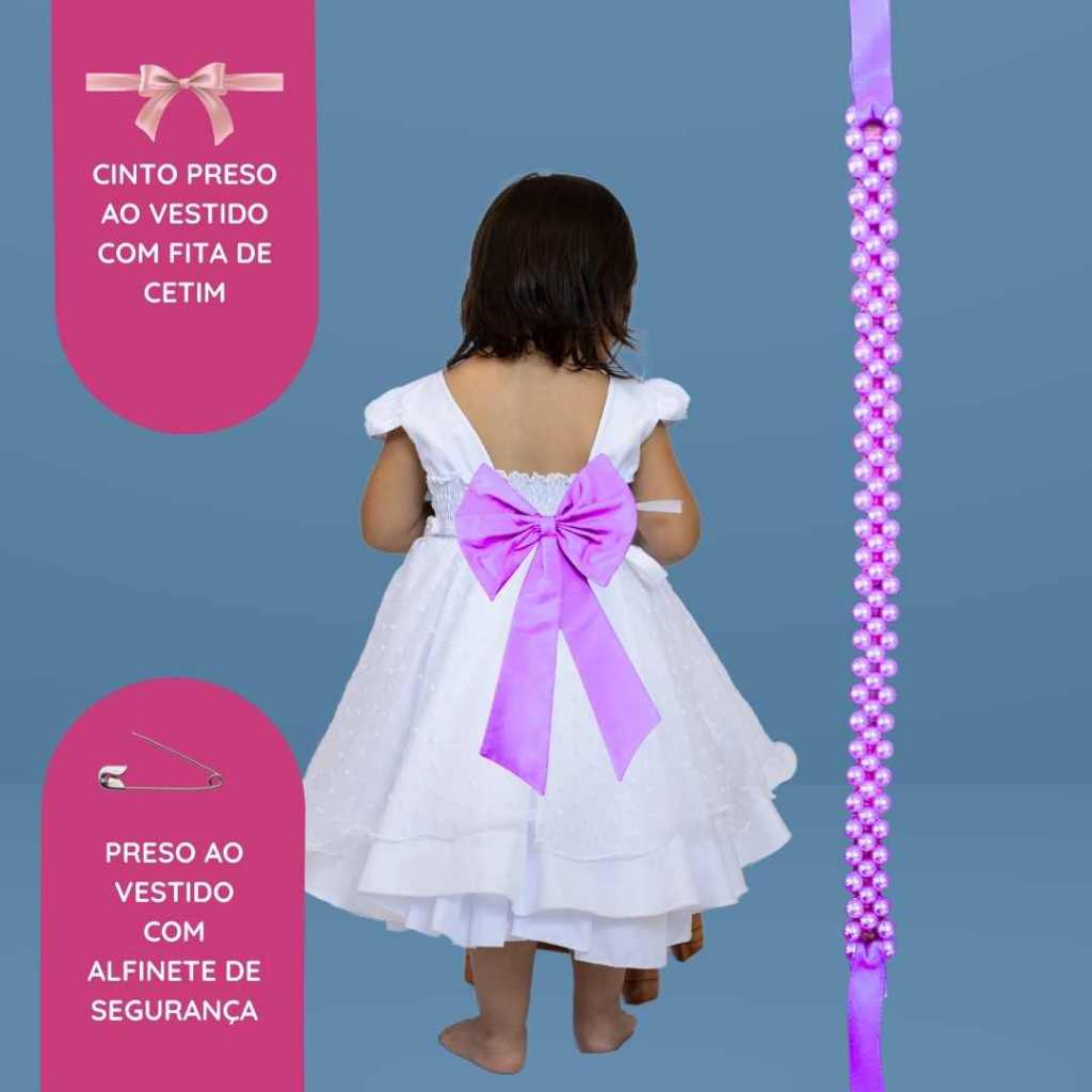 Cinto de Pérolas + Laço Lilás Lavanda para Daminha | Festa Infantil REF4197