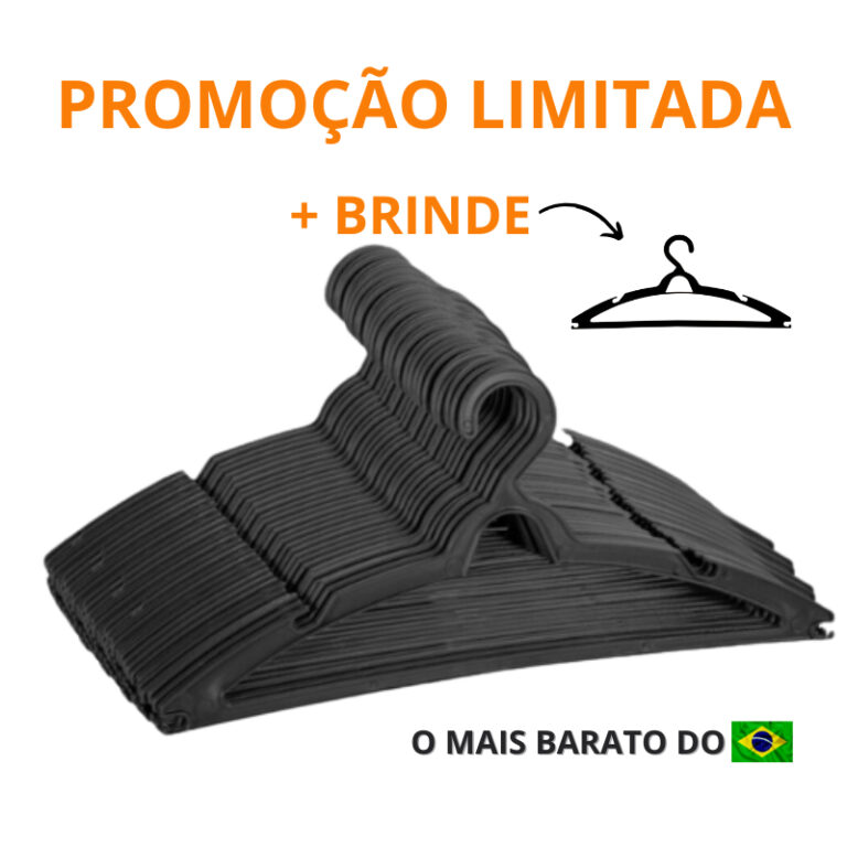 Cabide Adulto Preto Kit 100 Cabides Reforçados Or