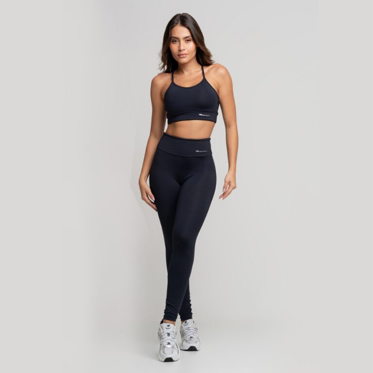 Conjunto Top Legging Poliamida Preto com Bolso Inv