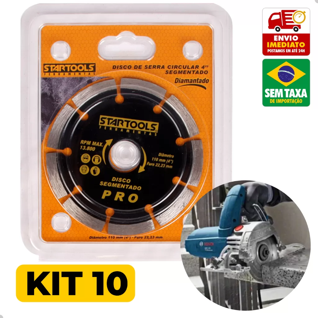 Kit 10 Disco de Serra Circular Diamantado 4 Segmentado Startools AR0458