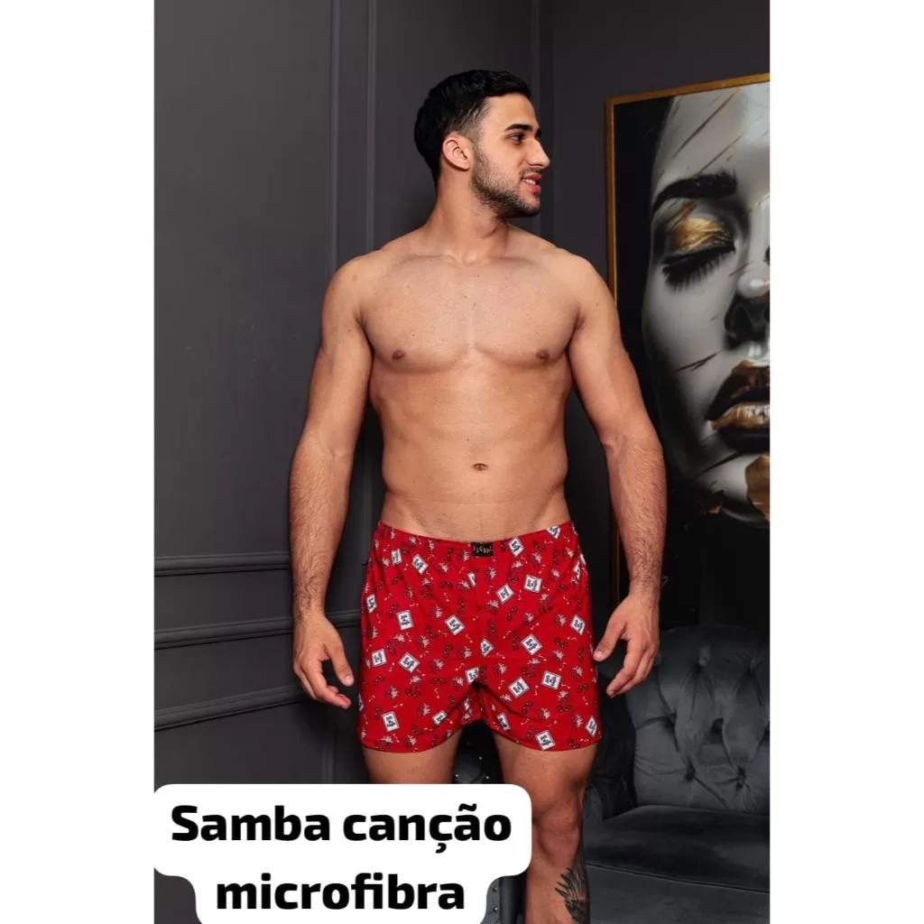 Samba Canção Micro Fibra Pijamas Masculino Short Cueca Fresquinho Dormir