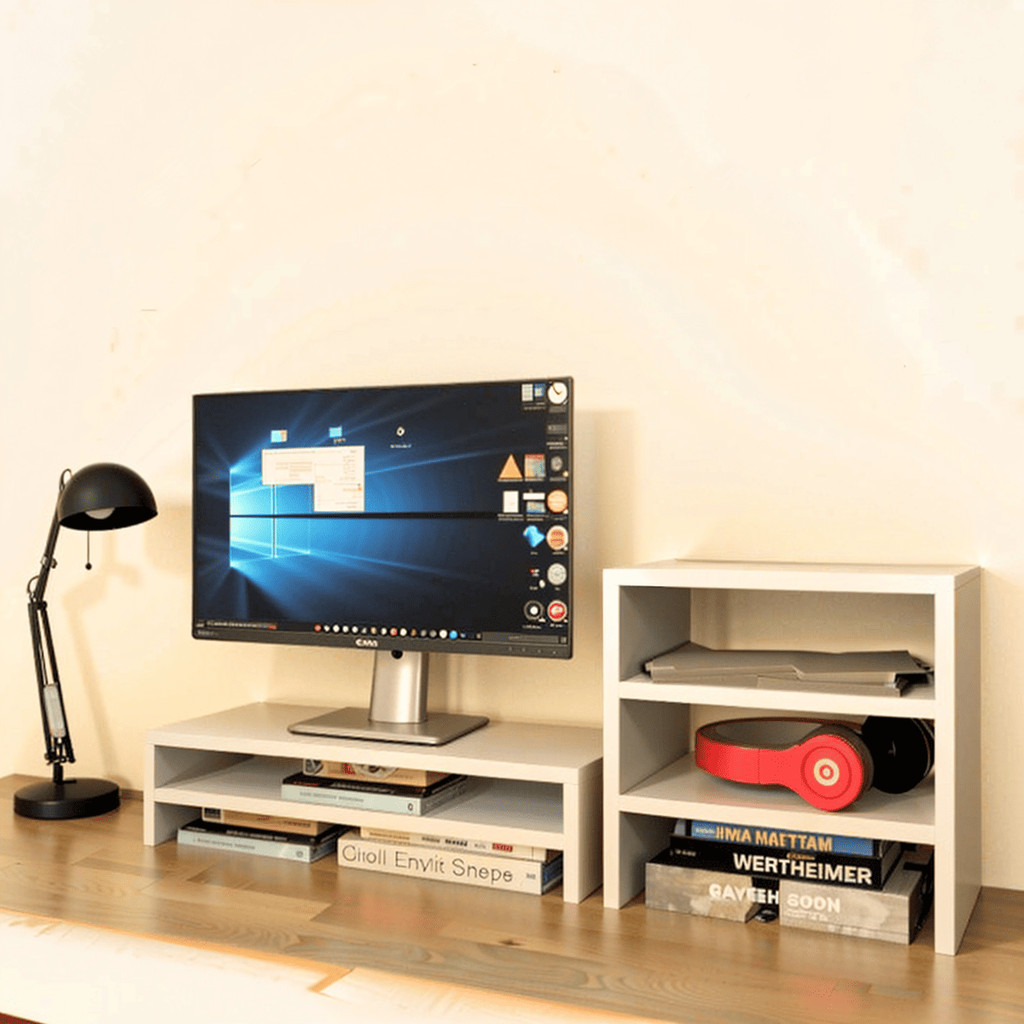 Kit suporte de monitor duplo + escaninho organizador Branco